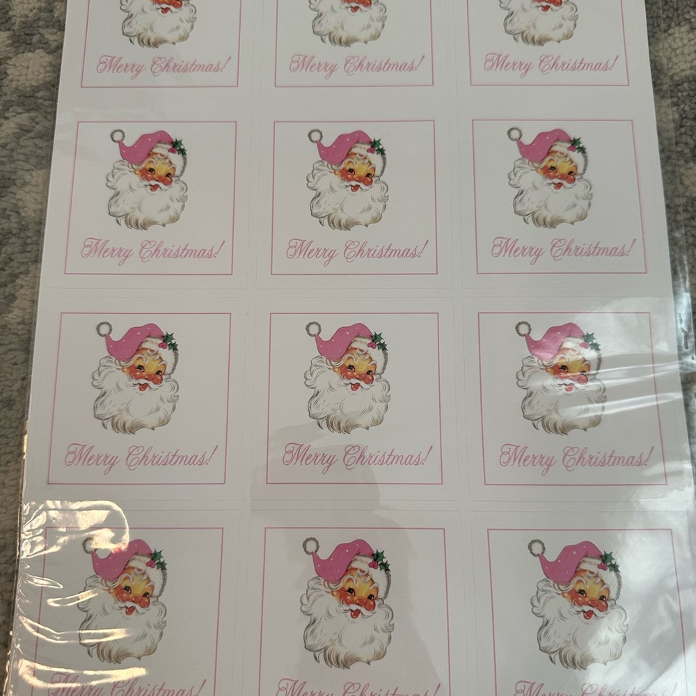 Santa Claus Christmas Stickers - Pink and White